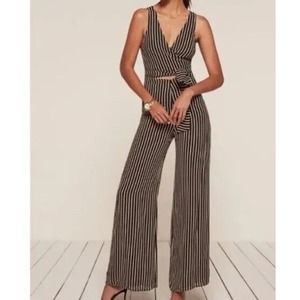 Reformation Patti Lansky Black & White Striped Jumpsuit Romper Sz 4 NEW USA